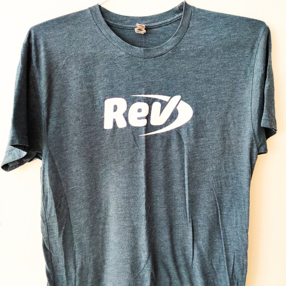 Official Rev Logo Tech Bro Gray Blue Soft T-Shirt Next Level Tee Size Medium M